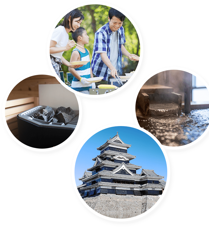 観光地へのアクセス抜群、BBQ、天然温泉、サウナ